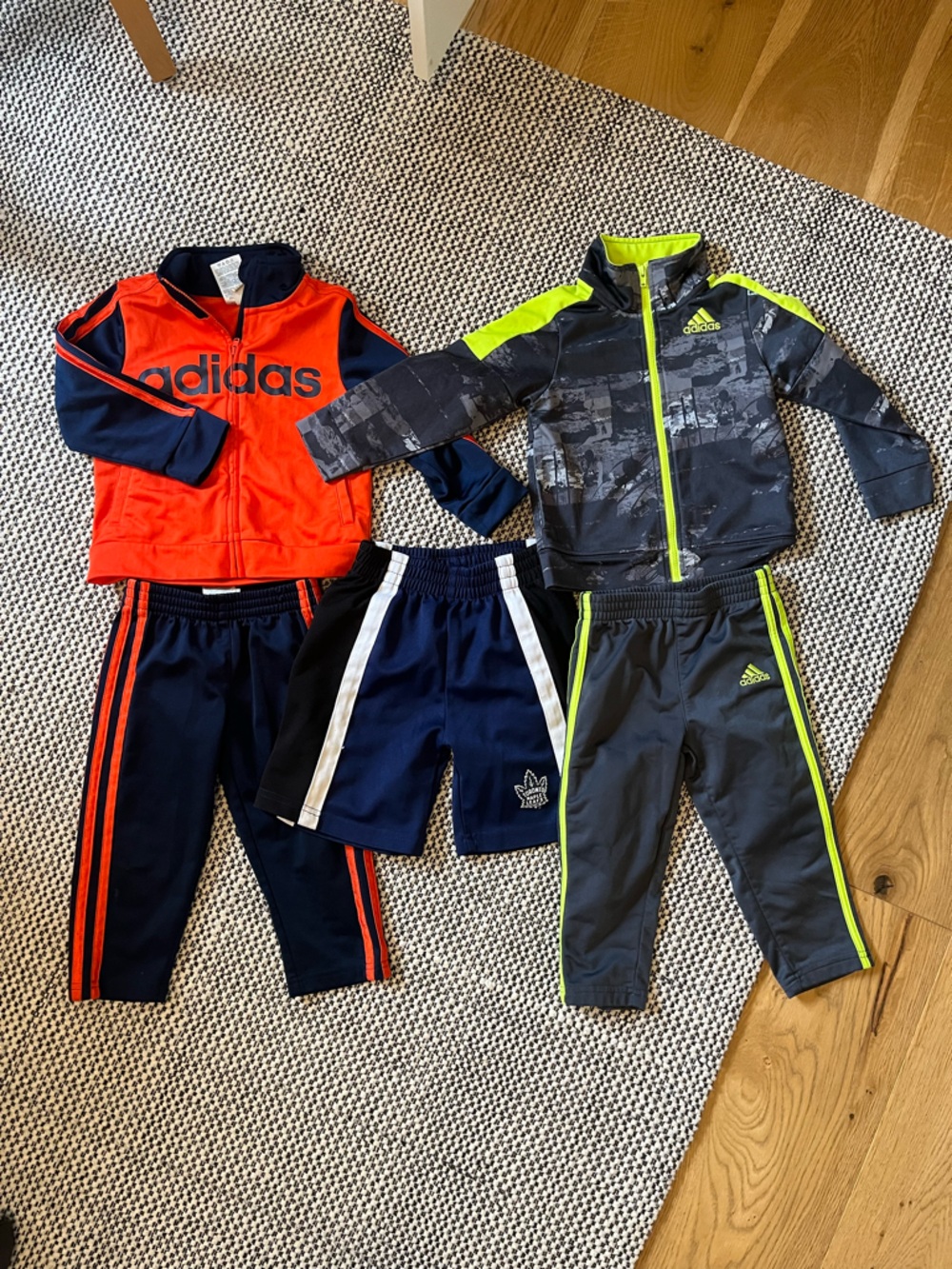 adidas Kids 3-Piece Sportswear Set - Navy, Gray, Neon Yellow, Orange